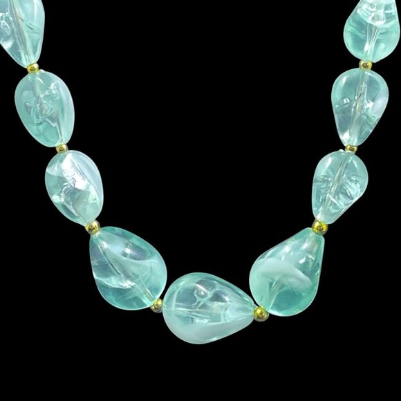 Seafoam Green Beaded Necklace 25 Inch Dainty Coastal Mermaidcore Cottagecore - Picture 2 of 7